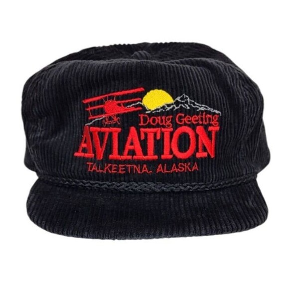 Vintage Corduroy Doug Geeting AVIATION Triplane Rope Strapback Trucker Hat NEW - Picture 1 of 9